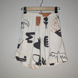 Zara Kids Boys Cream Beige Casual Abstract Nature Patterned Linen Blend Shorts 9